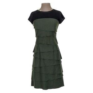 Laundry by Shelli Segal Green & Gray Layered Tiered Dress Size 4